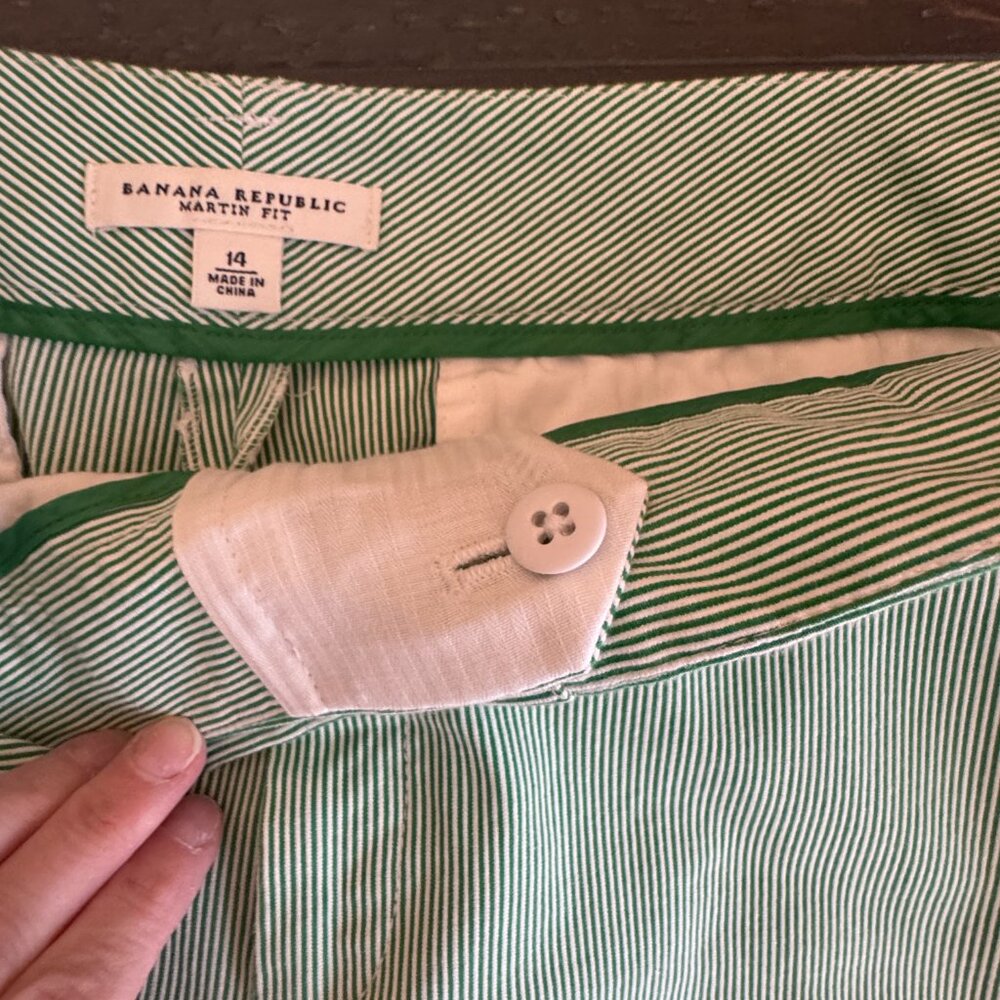 Banana Republic Martin Fit Tailored Shorts in Verde Microstripe - Picture 8 of 10